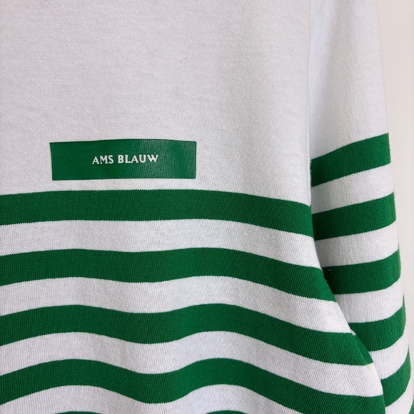 NWT Scotch & Soda AMSTERDAMS BLAUW Green and White Striped Shirt - Picture 3 of 10